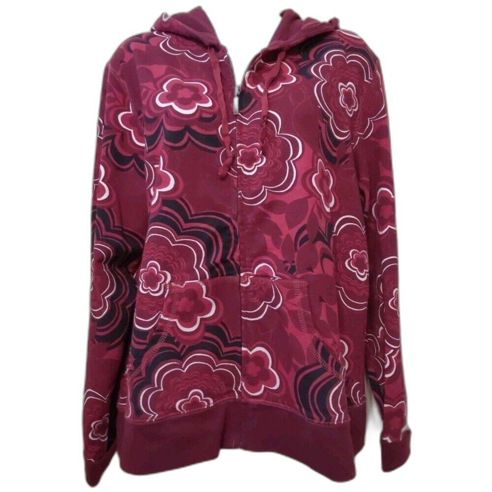 STYLE CO SPORT Hoodie Jacket Abstract Maroon Red Cotton Spandex Spring Large